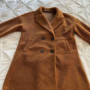 Cozy Double-Breasted Teddy Jacket in Tan